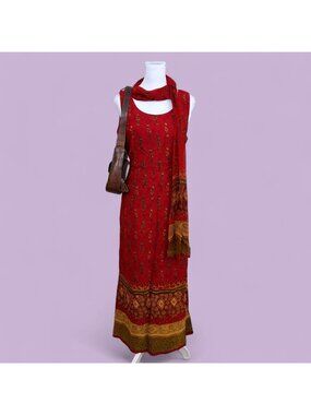 90s red floral whimsical boho hippie maxi dress